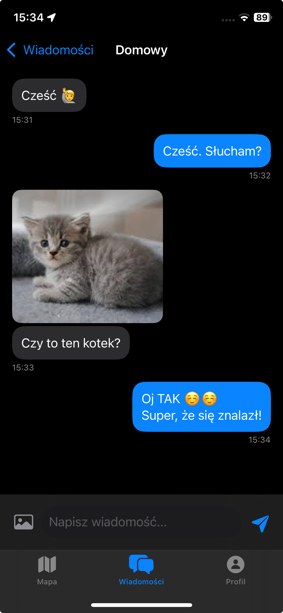 Widok czatu w aplikacji PetSOS